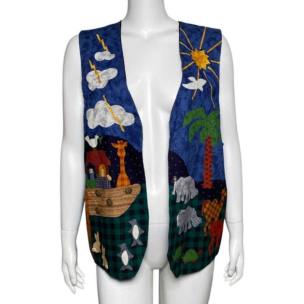 Vintage 1997 Noahs Ark Patchwork Vest Handmade Crafters Label One Size Fits All
